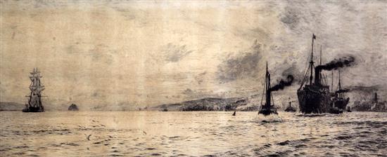 William Lionel Wyllie (1851-1931) Dumbarton Rock, 8 x 19.5in.